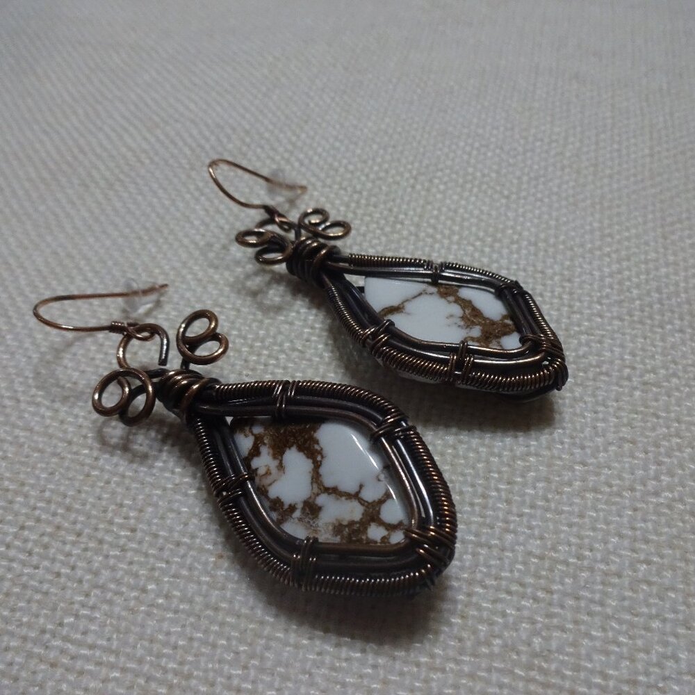 Rustic "WILD HORSE JASPER" Handmade COPPER Wire-Wrapped Dangle Earrings #753B
